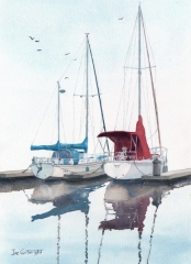 Sailing boats painted with watercolors