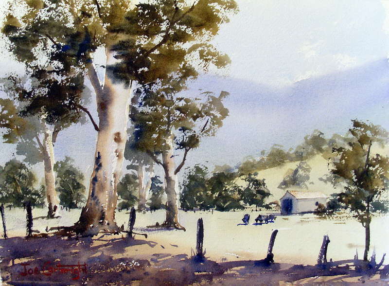 Australian farm watercolor landscape painting