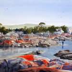 Bay of Fires Tasmania watercolor painting. Winner of John Copes watercolor prize