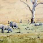 Grazing sheep on farmland watercolor painting