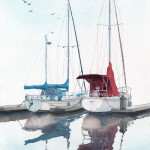 His and Hers Sail Boats watercolor painting by Joe Cartwright