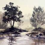 Into the morning light watercolor painting at Yarramundi