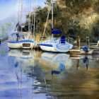 McCarrs Creek with sail boats watercolor painting. Lots of wet on wet reflections.