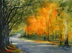 Mt Wilson Autumn colors watercolor painting by Joe Cartwright