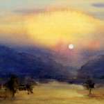 Sunrise after fire landscape watercolor painting