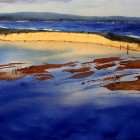 The Entrance Sand Bar watercolor painting. Lots of little sand islands with pelicans.