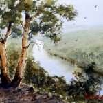 The Rock Lookout Nepean River watercolor painting