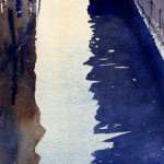 Venice Narrow Canal Blue Hues watercolor painting