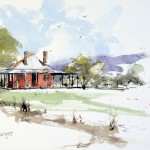 Old Farm house pen and watercolor wash sketch