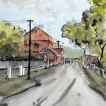 Pen ink and wash Sofala main street