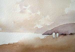 Como pintar com aquarela areia. Pintura de areia na praia com aquarela