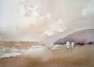 Pintura do mar com aquarela