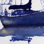 Waterline of Boat painted with controlled wet on wet technique