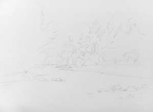 Drawing of Grose River scene for watercolor painting