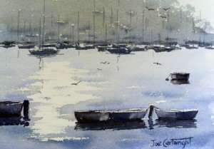 Pintura acabada aquarela Early Morning, Pittwater, Sydney, Austrália