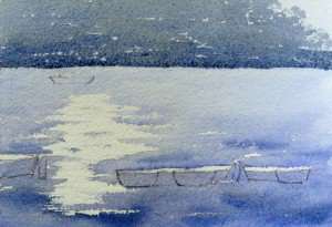 Painting the distant island with watercolor