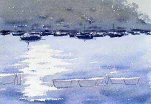 Painting the distant sail boats with watercolor