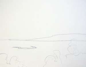 Drawing for green mountain vista watercolor landscape painting.From Mount Tamborine, Queensland