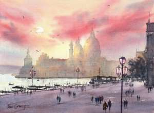 Venice Sunset lights completed watercolor painting
