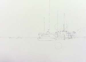Drawing for Rising Mist boats watercolor demonstration