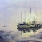 Watercolor painting Rising Mist boat painting by Joe Cartwright