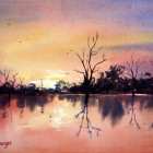 Lake Bonney sunset completed watercolor painting demonstration by Joe Cartwright