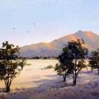 West MacDonnell Ranges at sunset watercolor painting