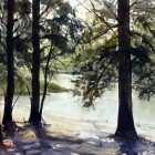 Hawkesbury River at Yarramundi plein air watercolor painting by Joe Cartwright