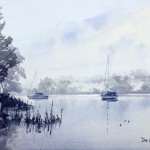 Watercolor painting – Foggy morning Clarence River