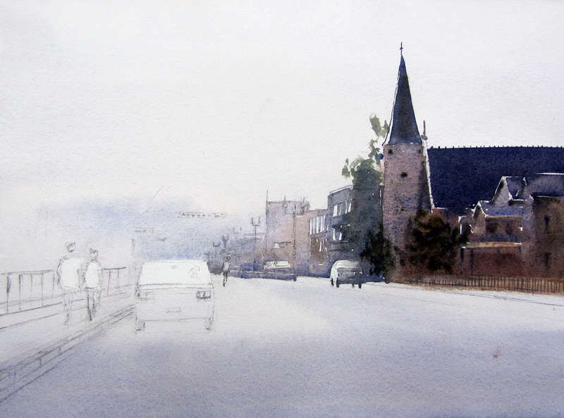 Wet street painting with reflections Painting With Watercolors