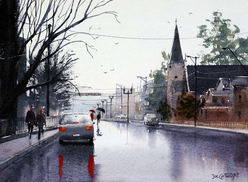 Wet street painting with reflections Painting With